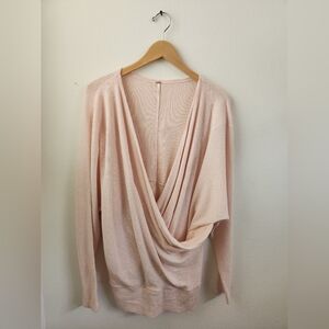 Free People Women's Cozy With You Faux Wrap Sweater‎ Ribbed Blush Pink Medium